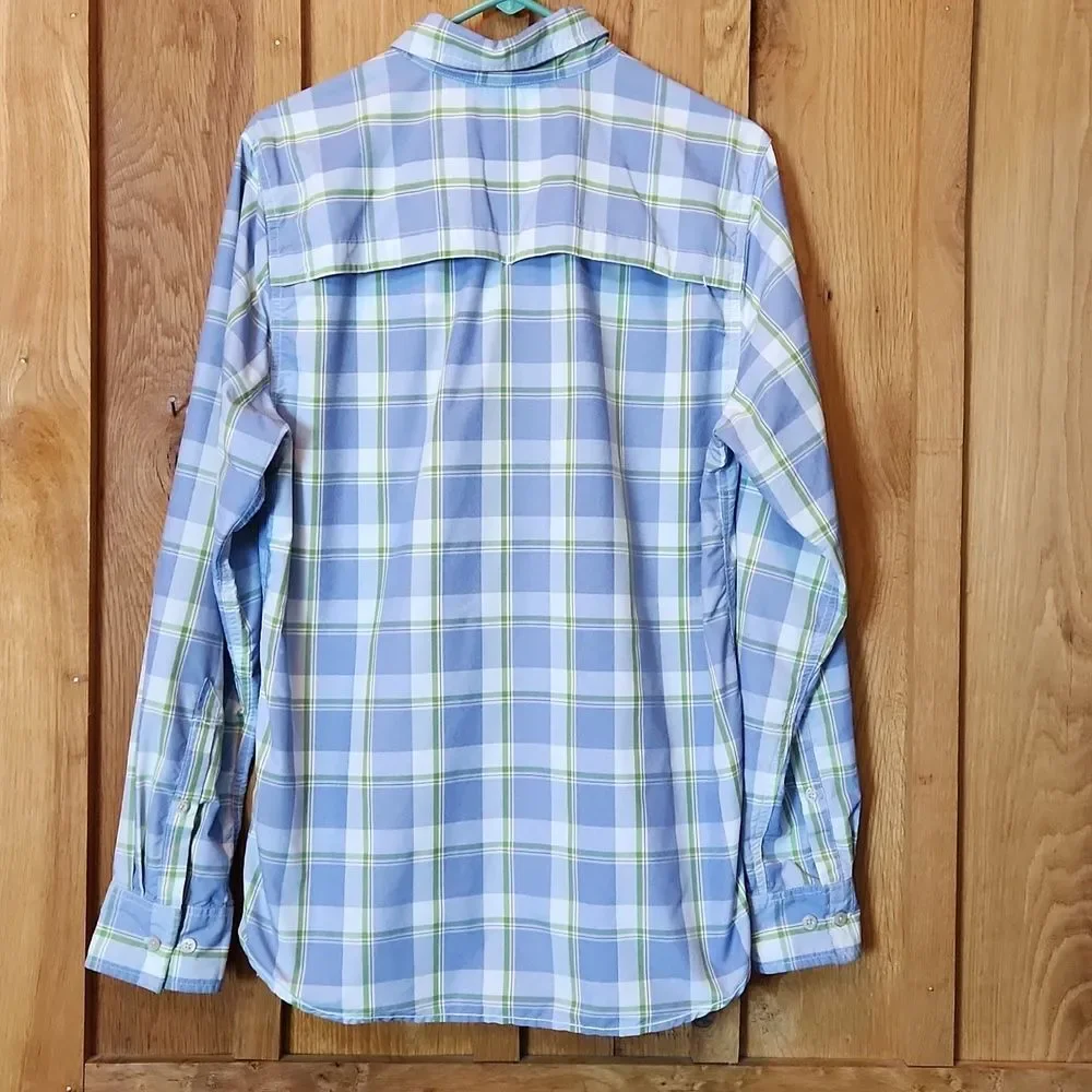North Face Traverse Button Down Vented Outdoor Shirt Medium Blue & White Plaid